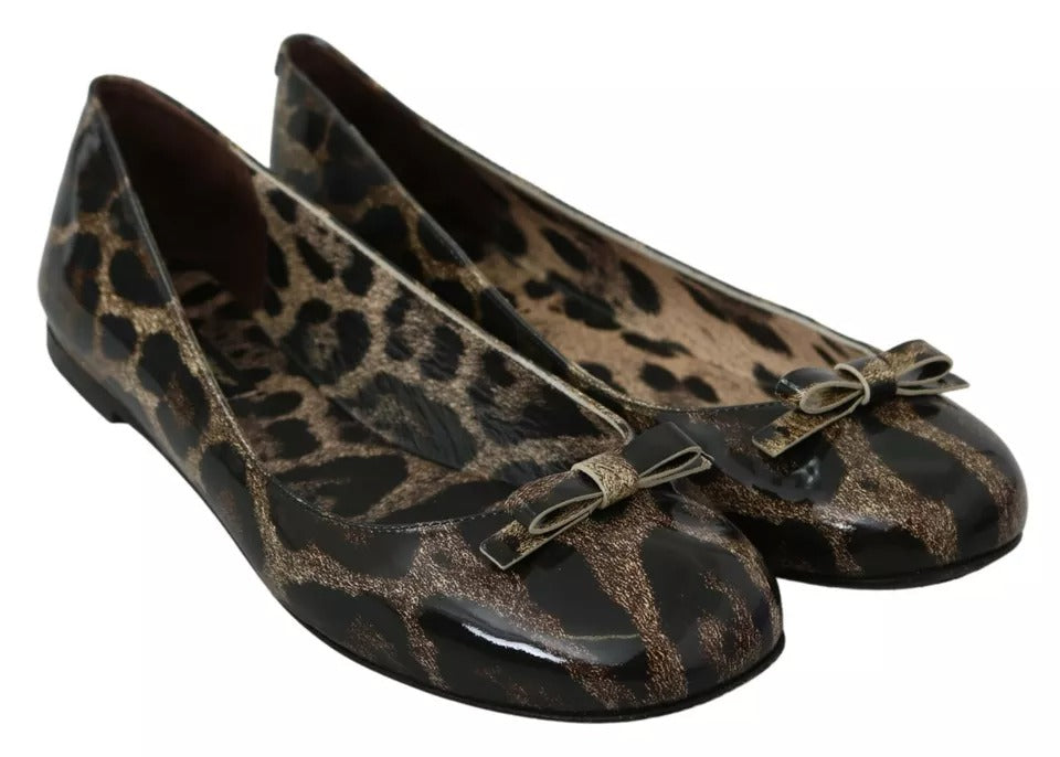 Dolce & Gabbana Brown Leopard Ballerina Flats Leather Shoes | Regal Royce