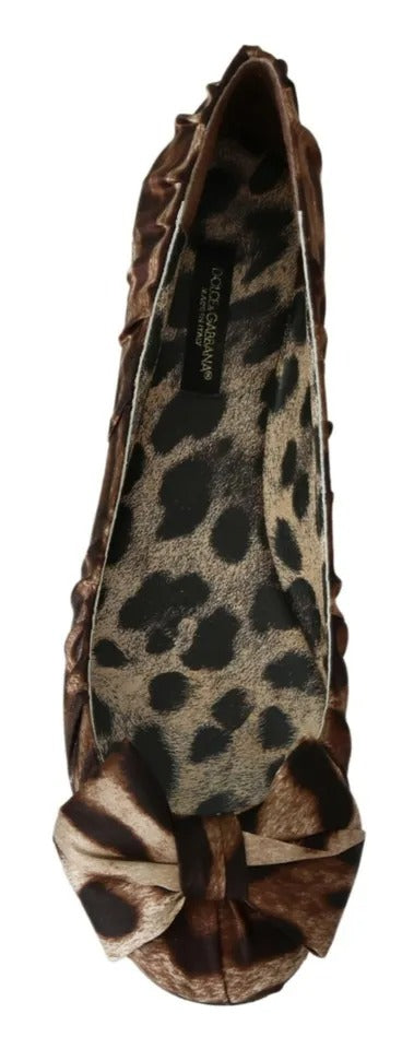 Dolce & Gabbana Brown Leopard Silk Ballerina Flats Shoes | Regal Royce