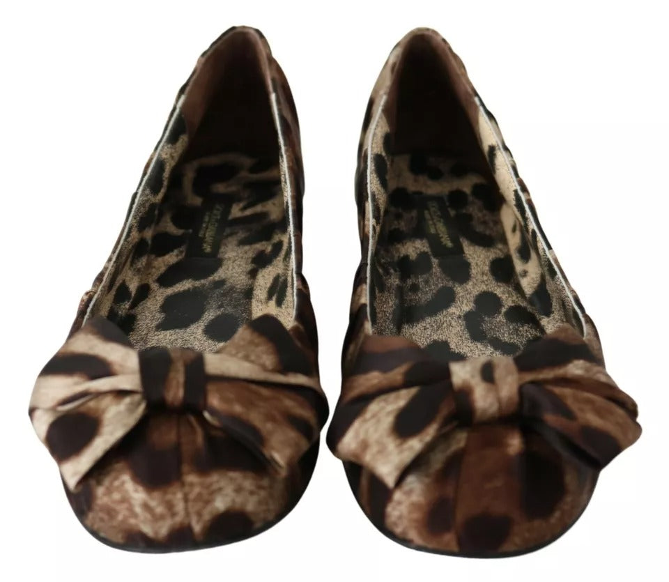Dolce & Gabbana Brown Leopard Silk Ballerina Flats Shoes | Regal Royce