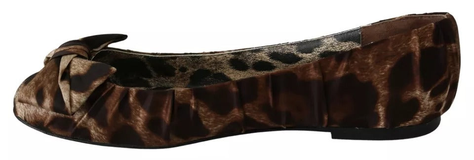 Dolce & Gabbana Brown Leopard Silk Ballerina Flats Shoes | Regal Royce
