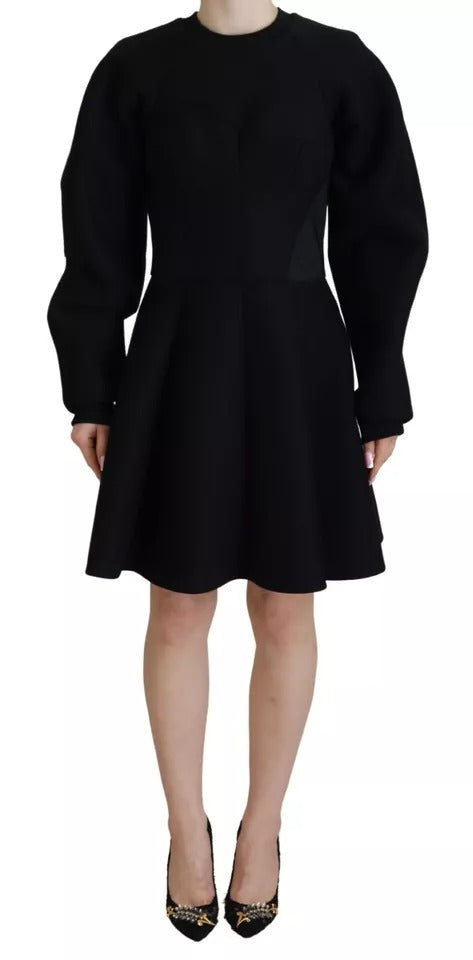 Dolce & Gabbana Black Long Sleeves A-line Mini Cotton Dress | Regal Royce