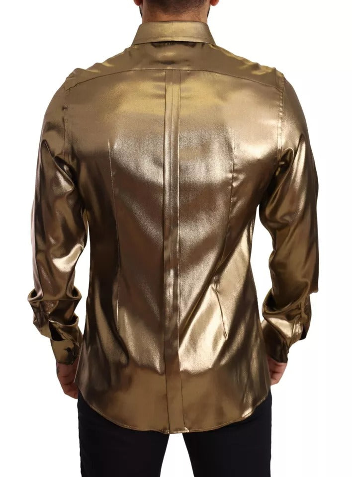 Dolce & Gabbana Metallic Gold DG Embroidered Crown Silk Top Shirt | Regal Royce