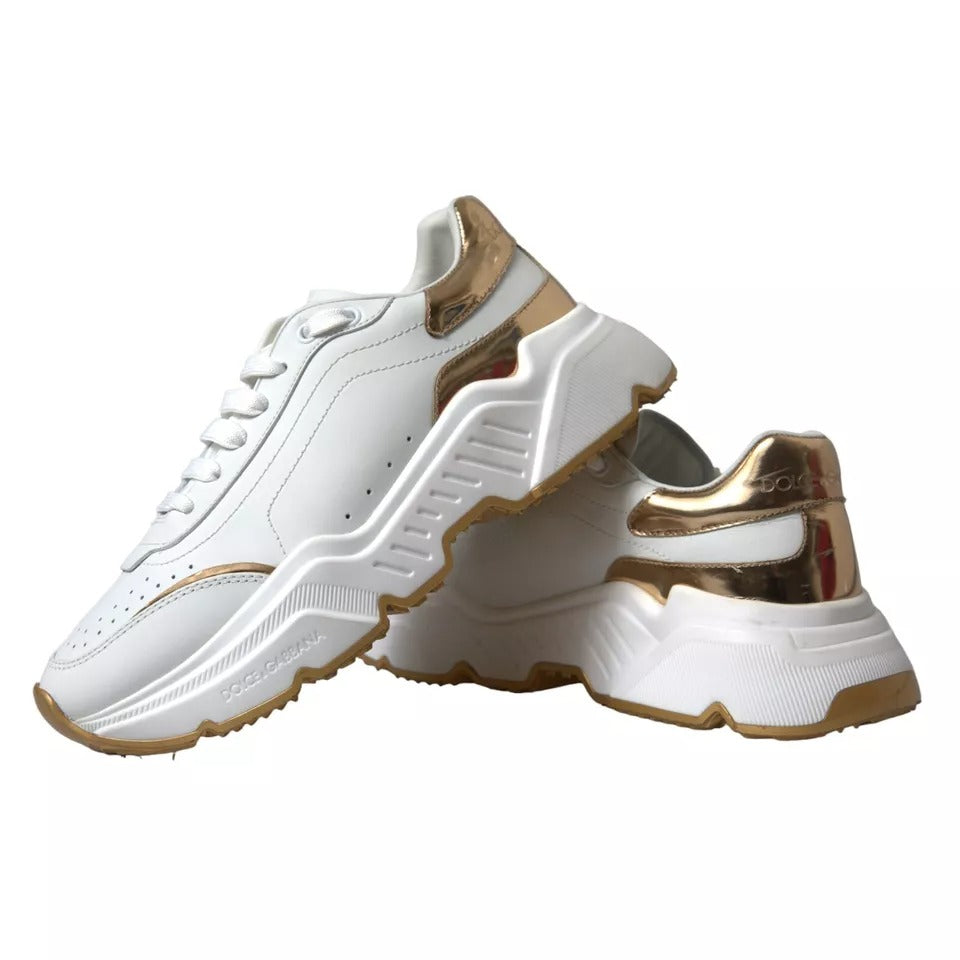 Dolce & Gabbana White Gold Leather Men Sneakers DAYMASTER Shoes | Regal Royce
