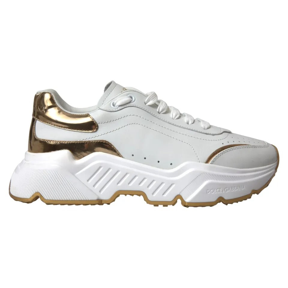 Dolce & Gabbana White Gold Leather Men Sneakers DAYMASTER Shoes | Regal Royce