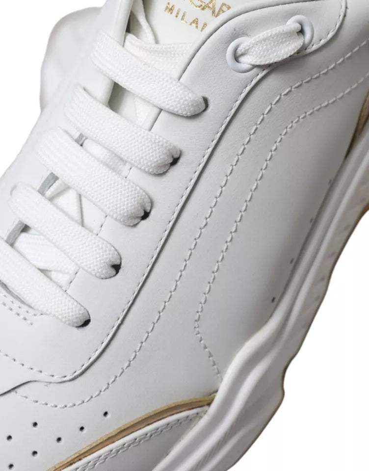 Dolce & Gabbana White Gold Leather Men Sneakers DAYMASTER Shoes | Regal Royce
