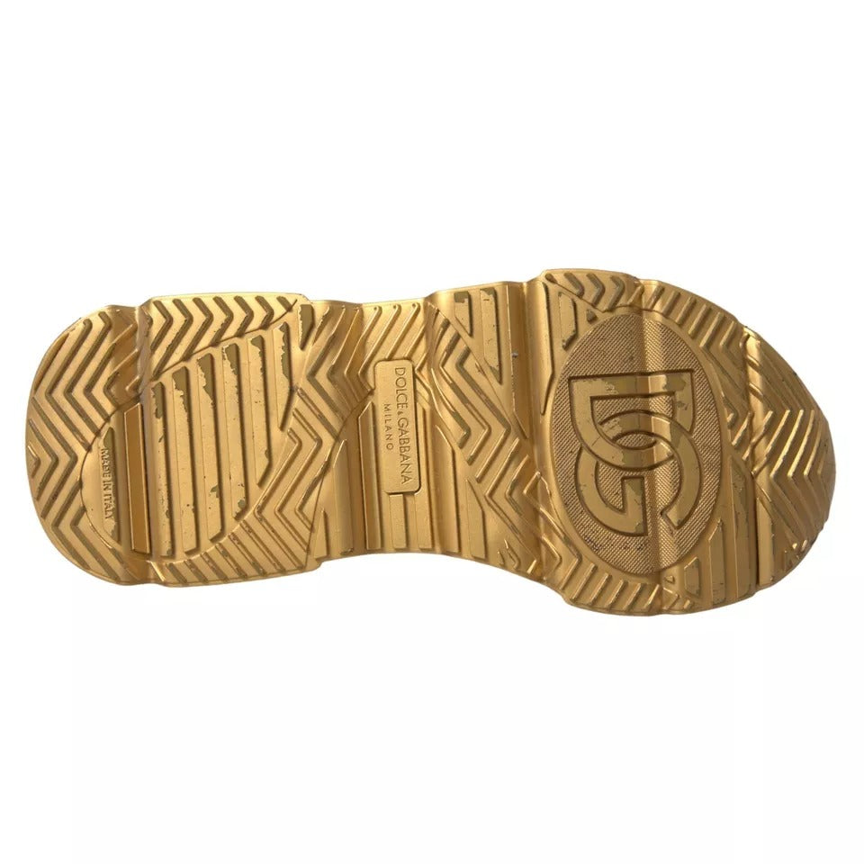 Dolce & Gabbana White Gold Leather Men Sneakers DAYMASTER Shoes | Regal Royce