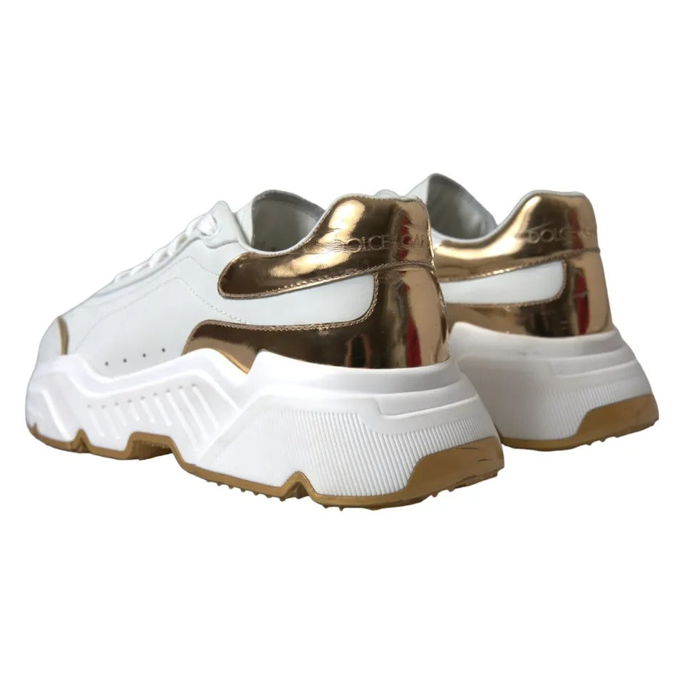 Dolce & Gabbana White Gold Leather Men Sneakers DAYMASTER Shoes | Regal Royce
