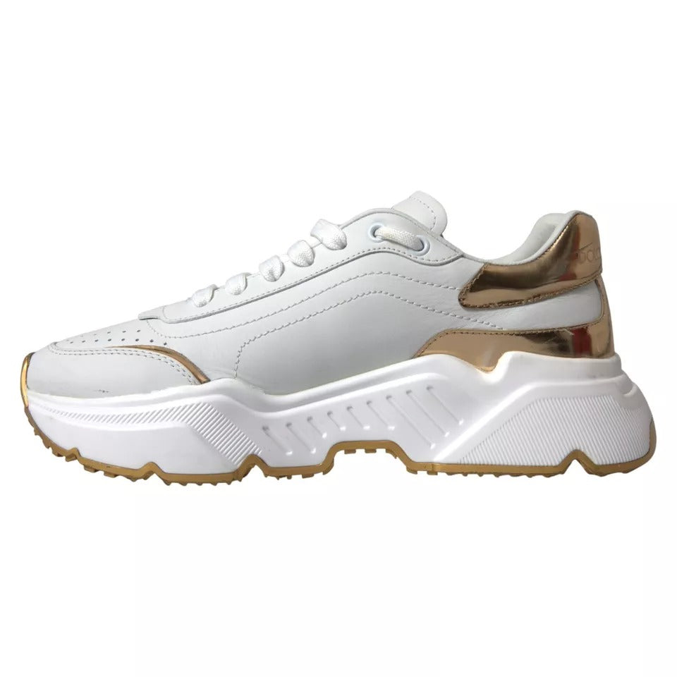 Dolce & Gabbana White Gold Leather Men Sneakers DAYMASTER Shoes | Regal Royce