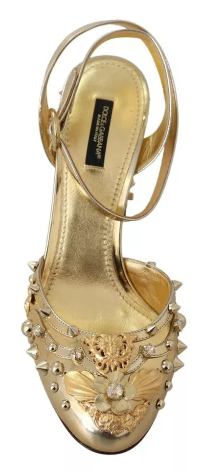 Dolce & Gabbana Gold Studs Vally Slingback Sandals Shoes | Regal Royce