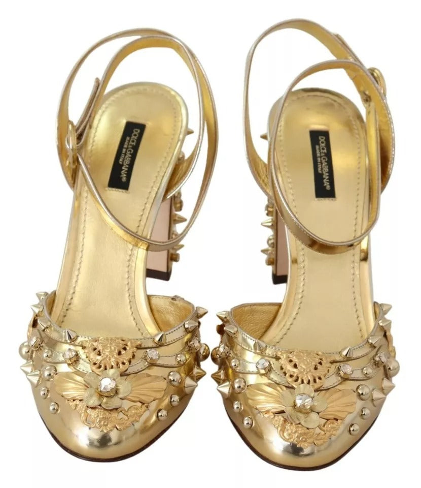 Dolce & Gabbana Gold Studs Vally Slingback Sandals Shoes | Regal Royce