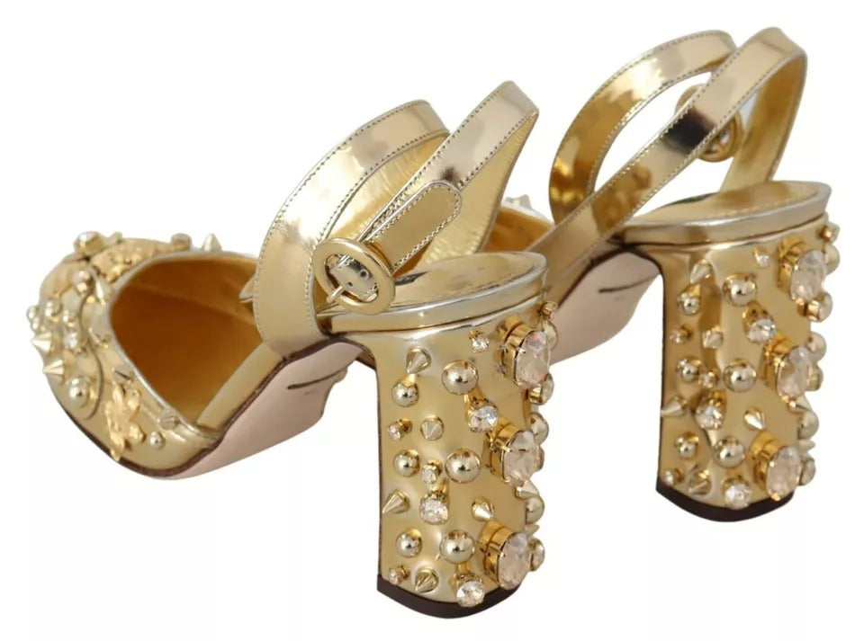 Dolce & Gabbana Gold Studs Vally Slingback Sandals Shoes | Regal Royce