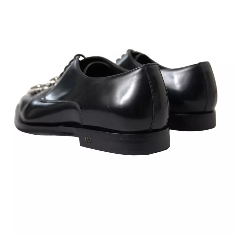 Dolce & Gabbana Black Leather Crystal Lace Up Formal Shoes | Regal Royce
