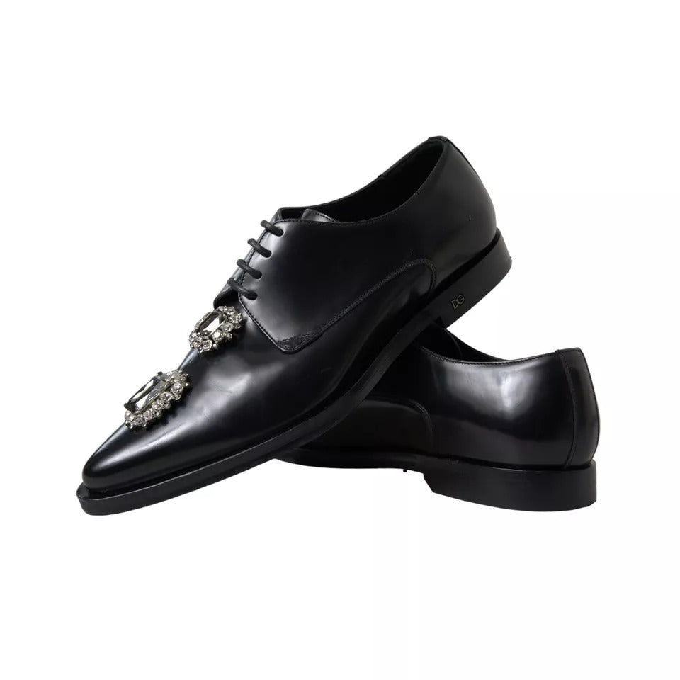Dolce & Gabbana Black Leather Crystal Lace Up Formal Shoes | Regal Royce