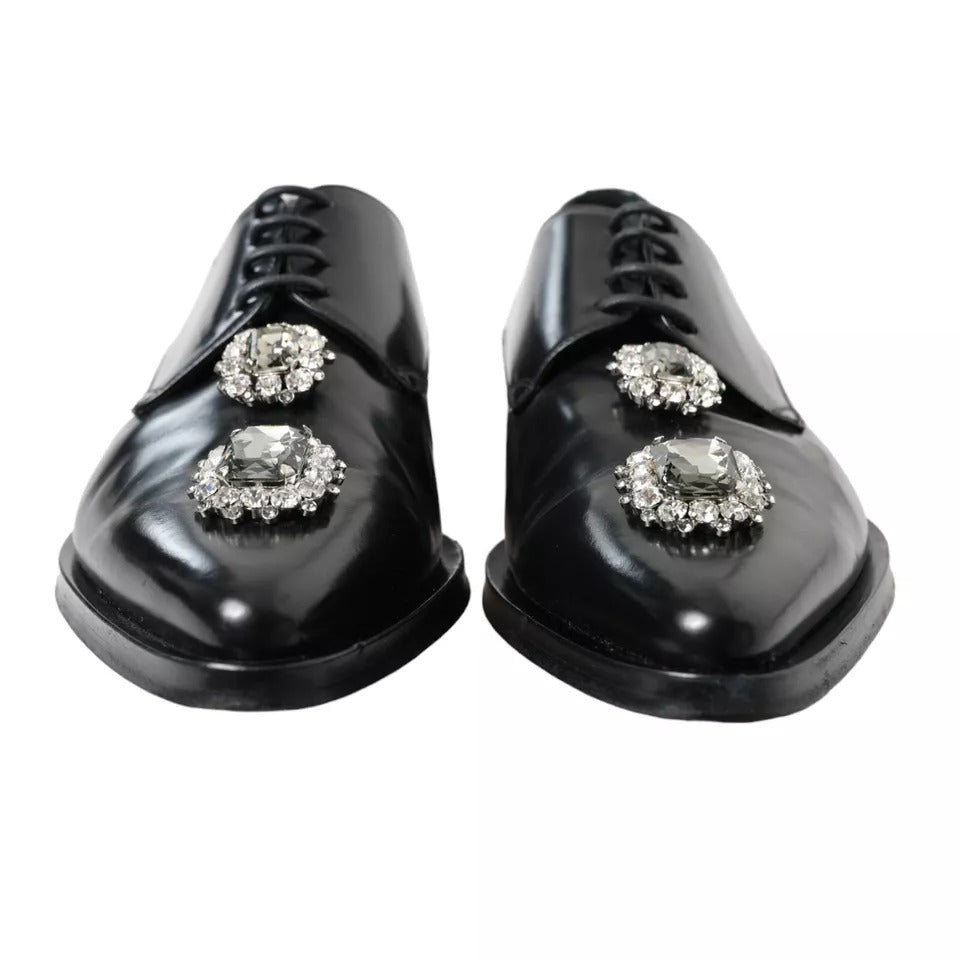 Dolce & Gabbana Black Leather Crystal Lace Up Formal Shoes | Regal Royce