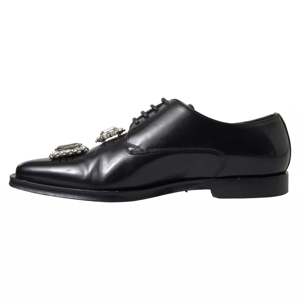 Dolce & Gabbana Black Leather Crystal Lace Up Formal Shoes | Regal Royce