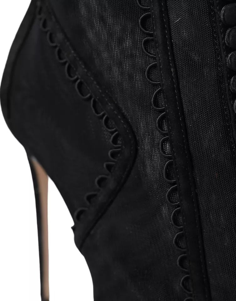 Dolce & Gabbana Black Tulle Stiletto Heels Short Boots Shoes | Regal Royce
