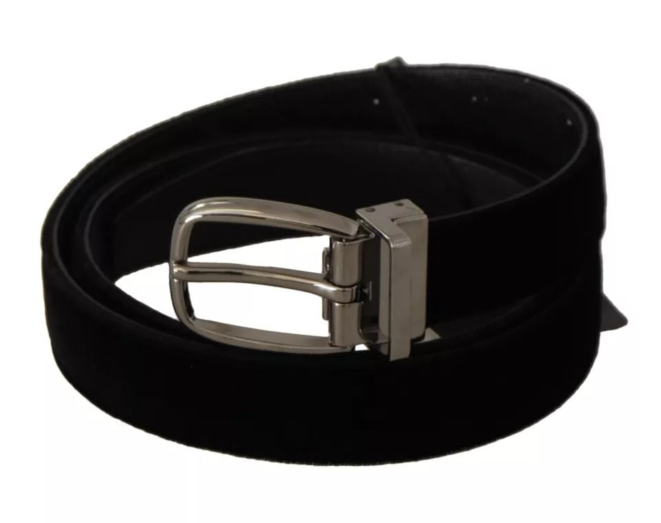 Dolce & Gabbana Black Velvet Silver Tone Metal Buckle Belt | Regal Royce