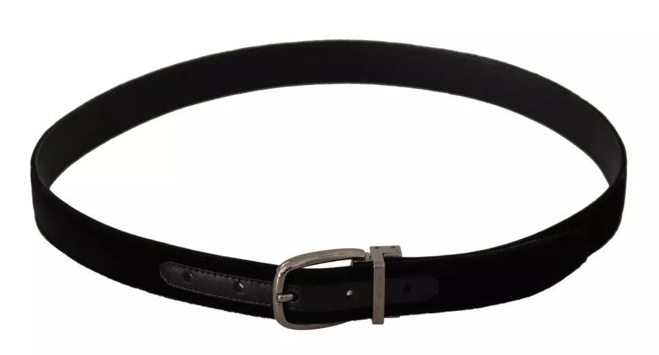 Dolce & Gabbana Black Velvet Silver Tone Metal Buckle Belt | Regal Royce
