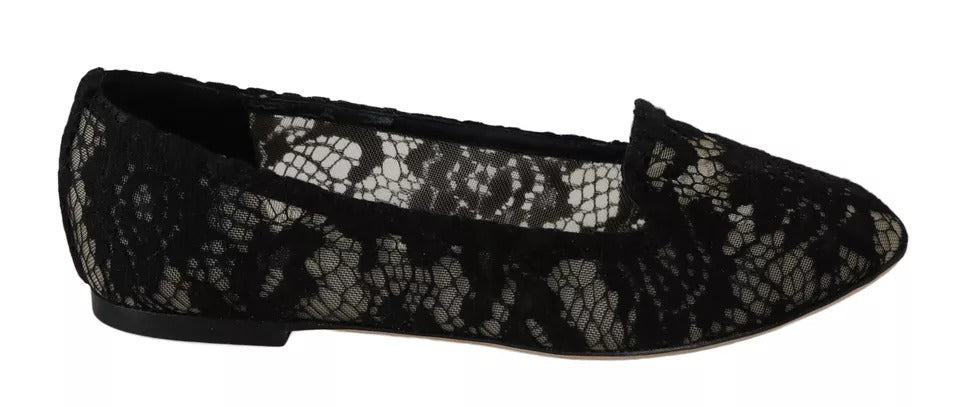 Dolce & Gabbana Black Floral Lace Loafers Flats Shoes | Regal Royce