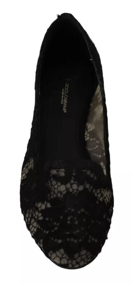 Dolce & Gabbana Black Floral Lace Loafers Flats Shoes | Regal Royce