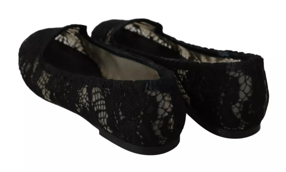Dolce & Gabbana Black Floral Lace Loafers Flats Shoes | Regal Royce