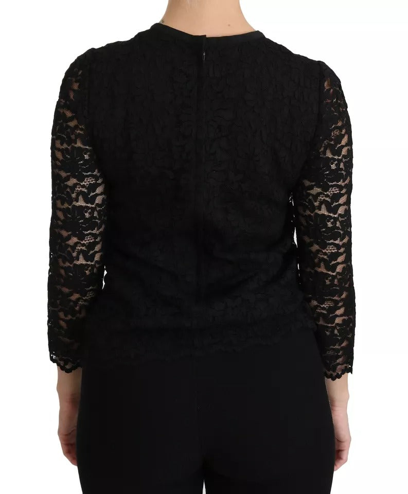 Dolce & Gabbana Black Lace Long Sleeve Blouse Nylon Top | Regal Royce