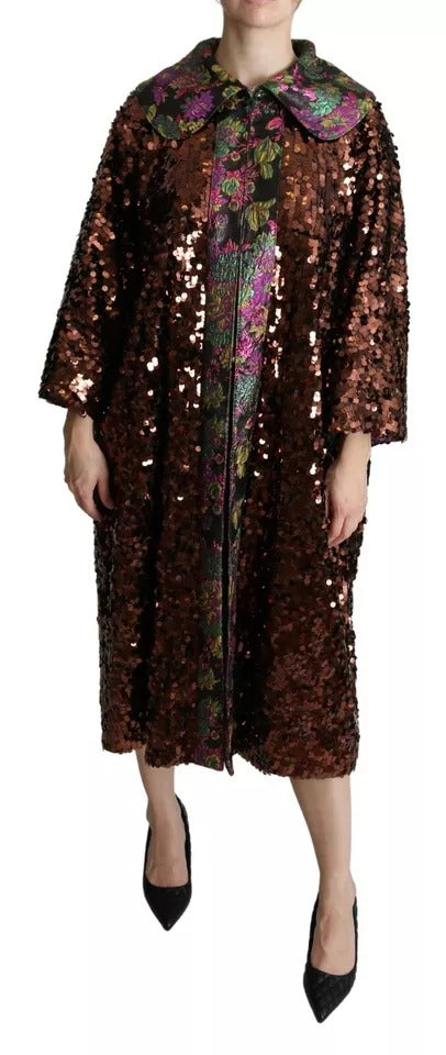 Dolce & Gabbana Multicolor Sequined Long Coat Jaquard Jacket | Regal Royce