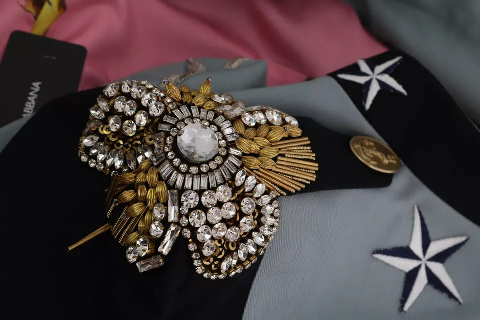 Dolce & Gabbana Blue Button Crystal Embellished Cotton Jacket | Regal Royce