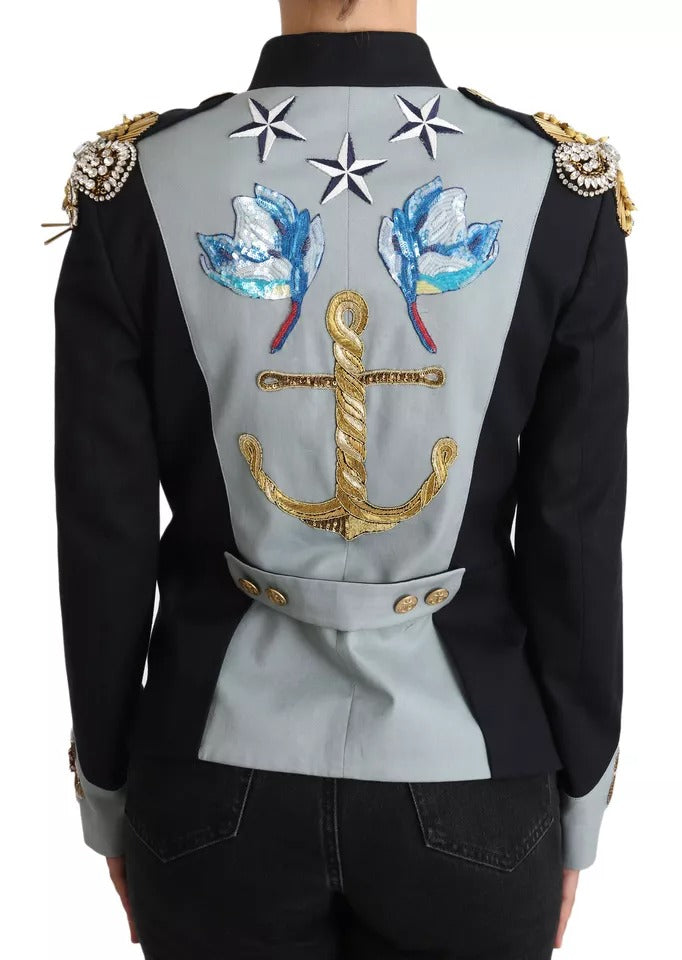 Dolce & Gabbana Blue Button Crystal Embellished Cotton Jacket | Regal Royce
