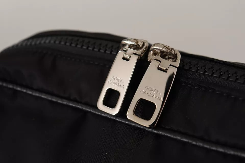 Dolce & Gabbana Black Nylon Leather DG Logo Patch Messenger Cross Body Bag | Regal Royce