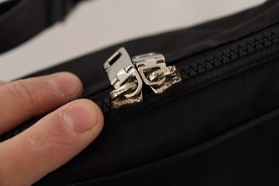 Dolce & Gabbana Black Nylon Leather DG Logo Patch Messenger Cross Body Bag | Regal Royce