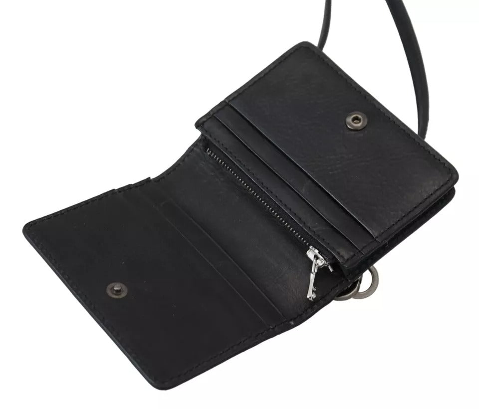 Dolce & Gabbana Black Leather Bifold Shoulder Sling Women Wallet | Regal Royce