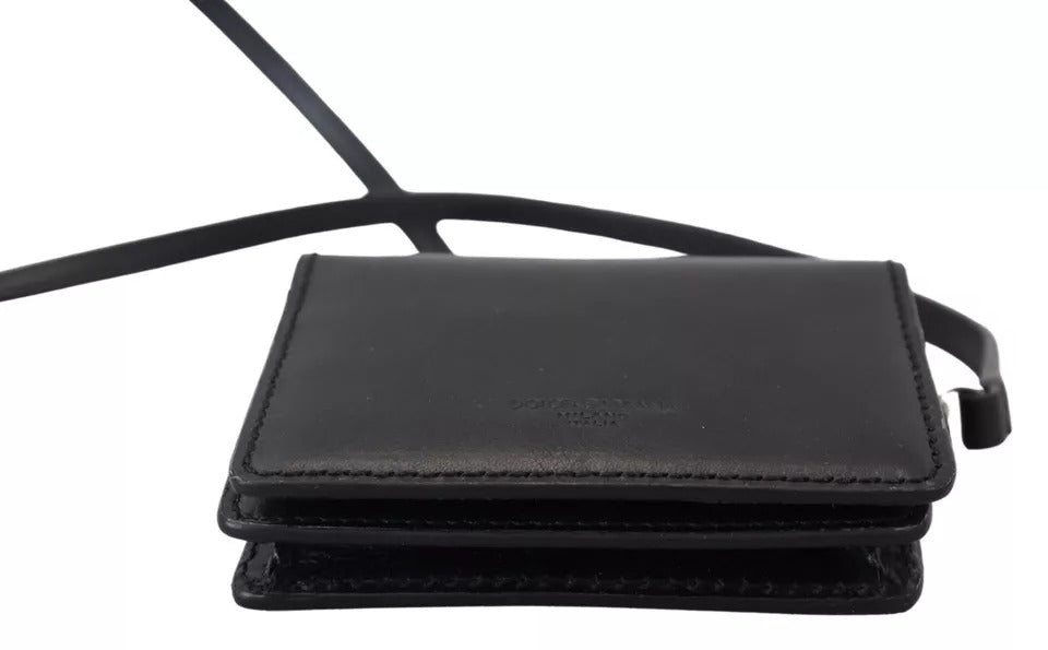 Dolce & Gabbana Black Leather Bifold Shoulder Sling Women Wallet | Regal Royce
