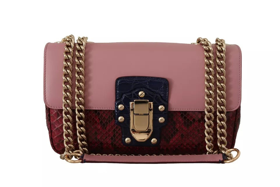 Dolce & Gabbana Pink Red Exotic Skins Gold Chain Purse LUCIA Leather Bag | Regal Royce