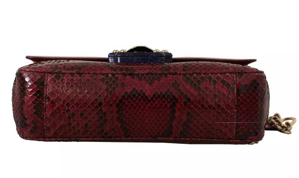 Dolce & Gabbana Pink Red Exotic Skins Gold Chain Purse LUCIA Leather Bag | Regal Royce