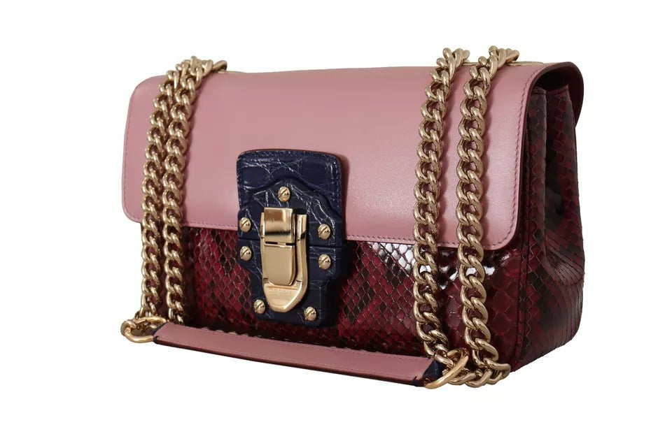 Dolce & Gabbana Pink Red Exotic Skins Gold Chain Purse LUCIA Leather Bag | Regal Royce