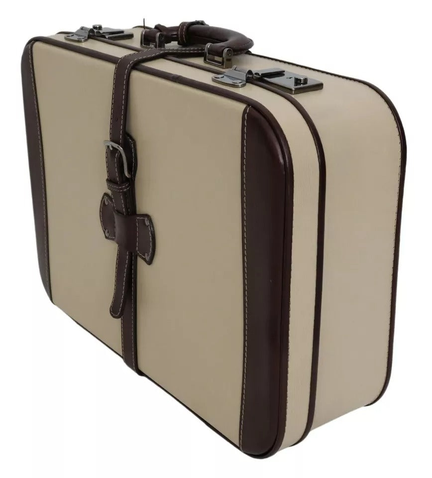 Dolce & Gabbana Brown Beige Leather Mens Travel Suitcase Luggage Bag | Regal Royce