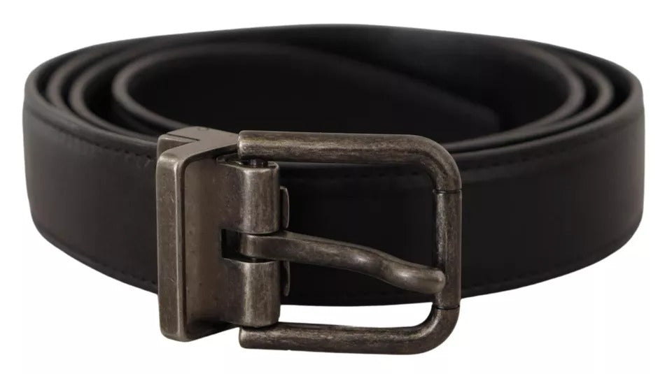Dolce & Gabbana Black Calf Leather Vintage Logo Metal Buckle Belt | Regal Royce