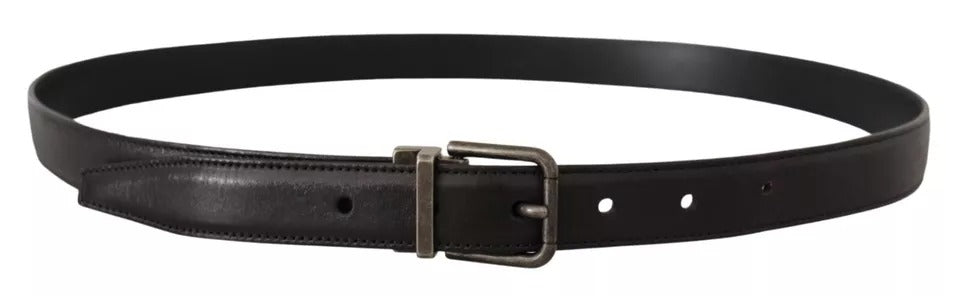Dolce & Gabbana Black Calf Leather Vintage Logo Metal Buckle Belt | Regal Royce