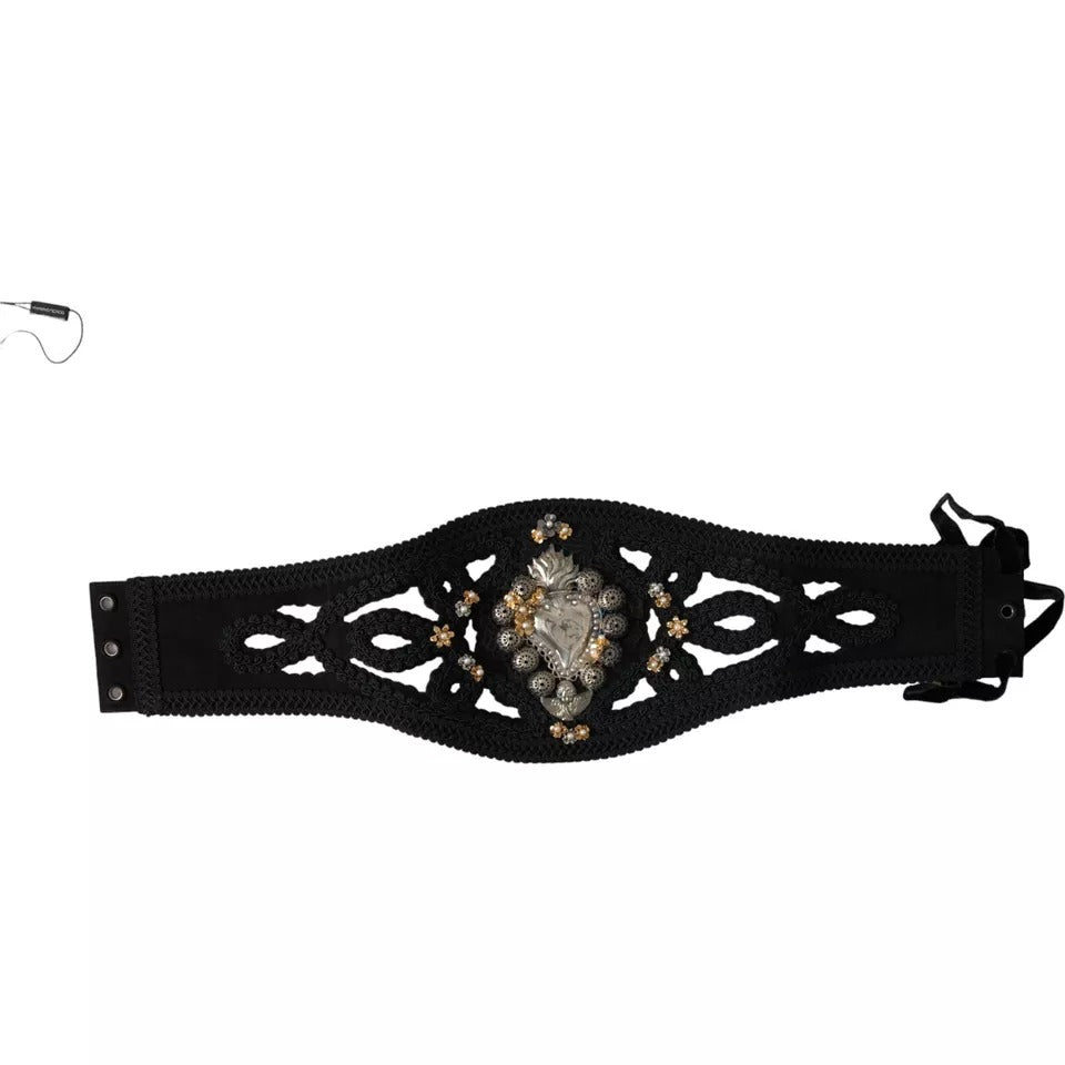 Dolce & Gabbana Black Canvas Embellished Waist Women Belt | Regal Royce