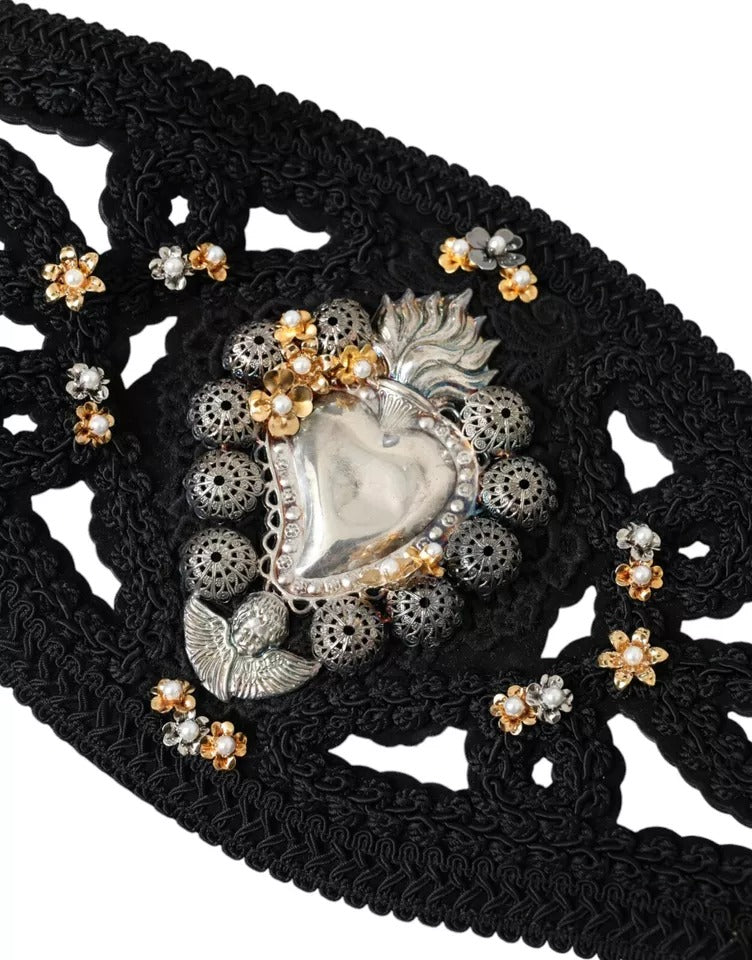 Dolce & Gabbana Black Canvas Embellished Waist Women Belt | Regal Royce