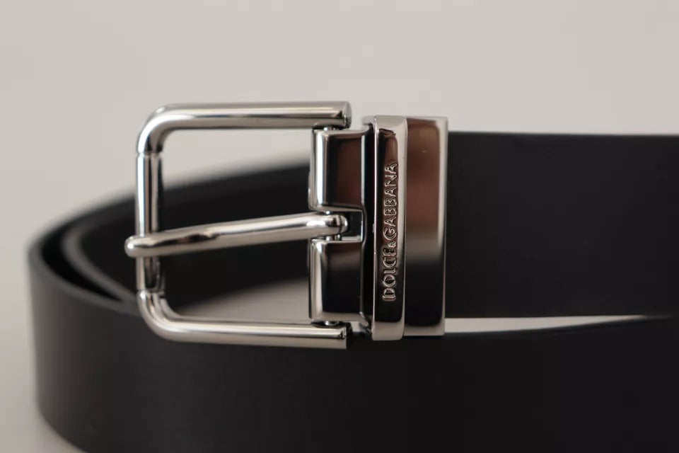 Dolce & Gabbana Black Calf Leather Logo Engraved Metal Buckle Belt | Regal Royce