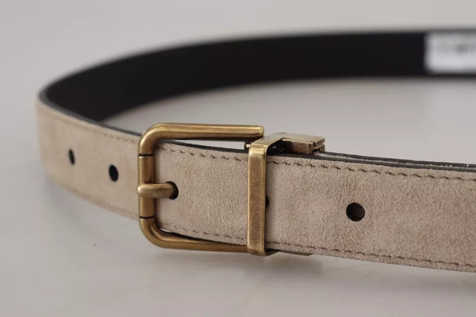 Dolce & Gabbana Beige Velvet Leather Gold Tone Metal Buckle Belt | Regal Royce