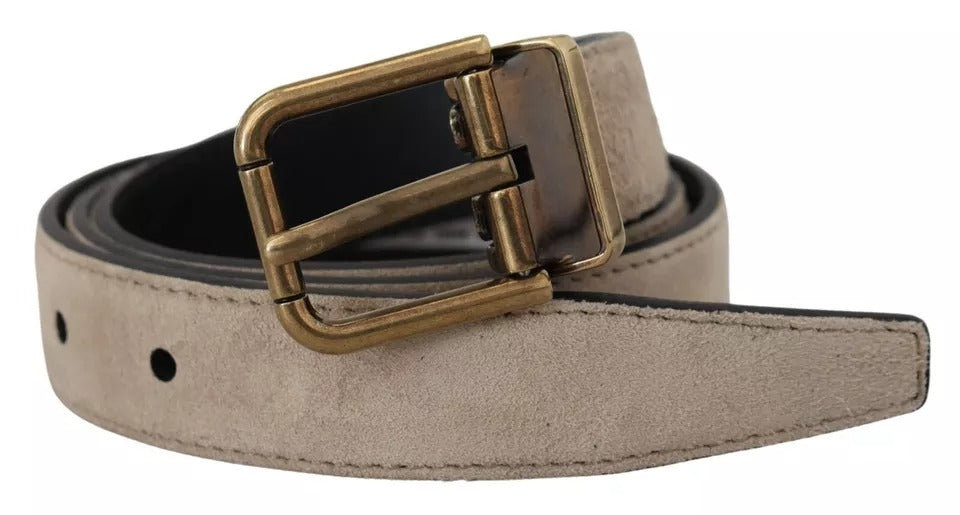 Dolce & Gabbana Beige Velvet Leather Gold Tone Metal Buckle Belt | Regal Royce