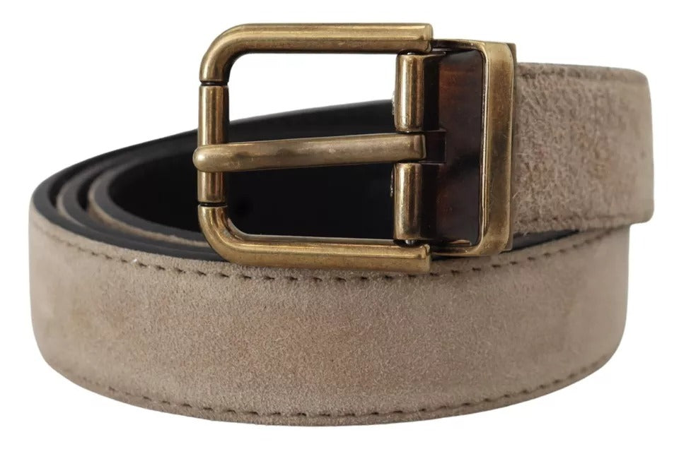 Dolce & Gabbana Beige Velvet Leather Gold Tone Metal Buckle Belt | Regal Royce