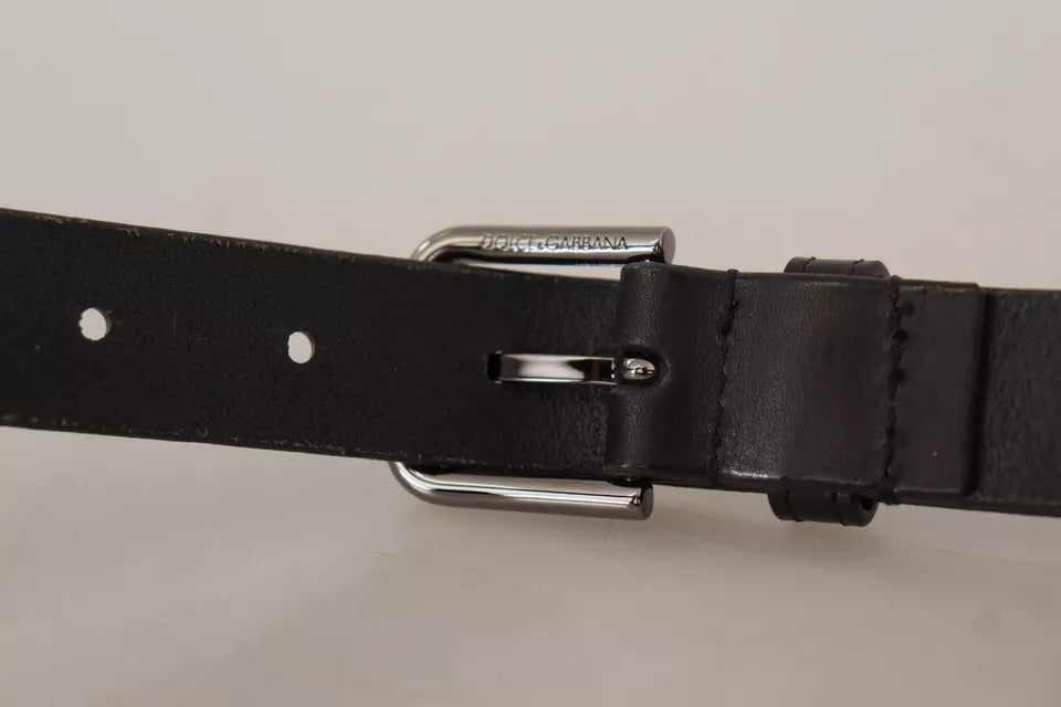 Dolce & Gabbana Black Calf Leather Classic Metal Logo Buckle Belt | Regal Royce