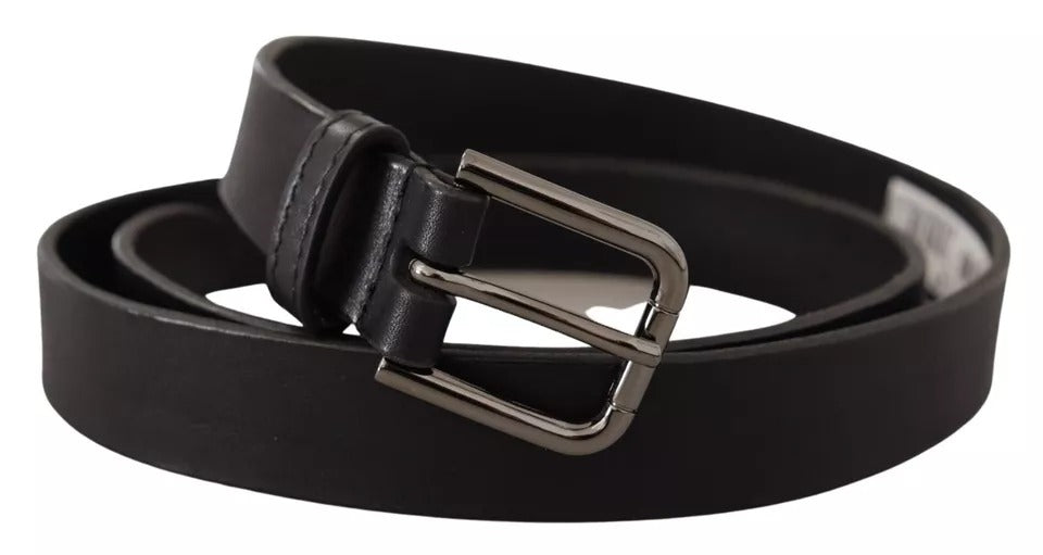 Dolce & Gabbana Black Calf Leather Classic Metal Logo Buckle Belt | Regal Royce