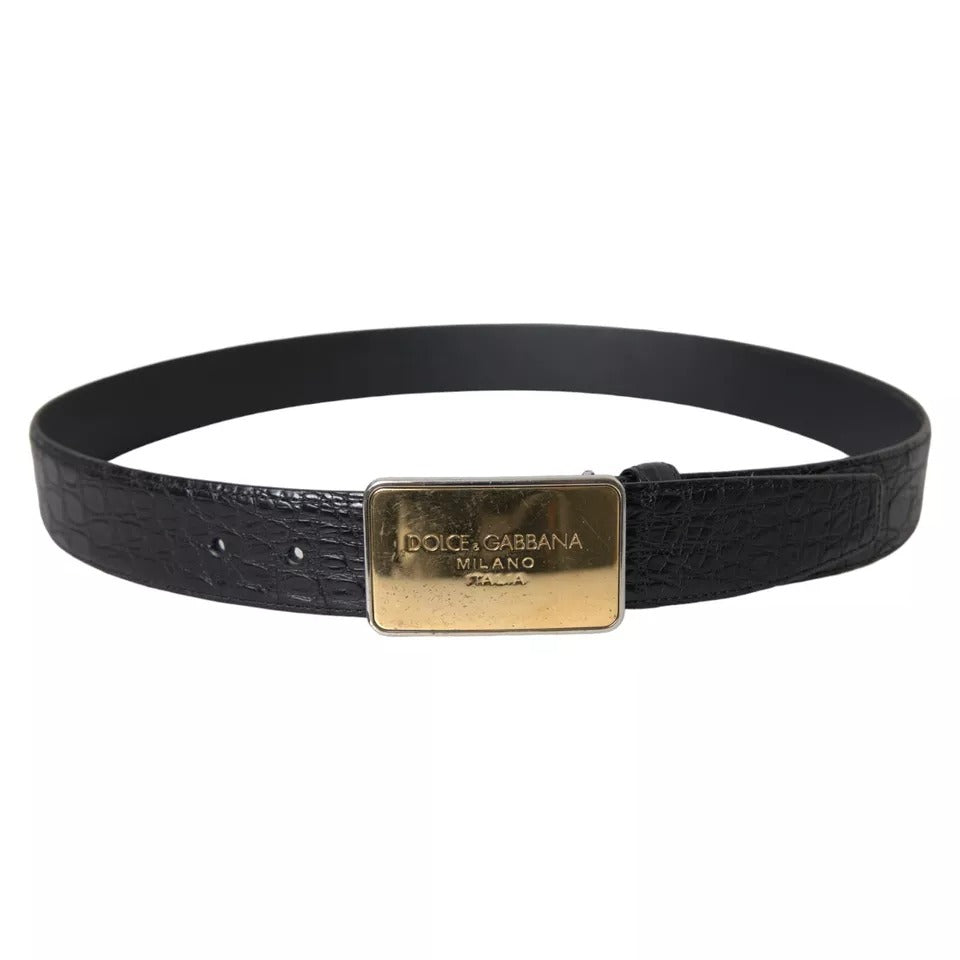 Dolce & Gabbana Black Exotic Leather Gold Metal Buckle Belt | Regal Royce