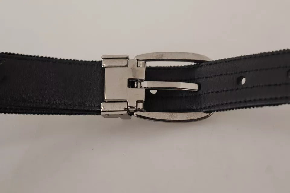 Dolce & Gabbana Black Velvet Silver Tone Metal Logo Buckle Belt | Regal Royce