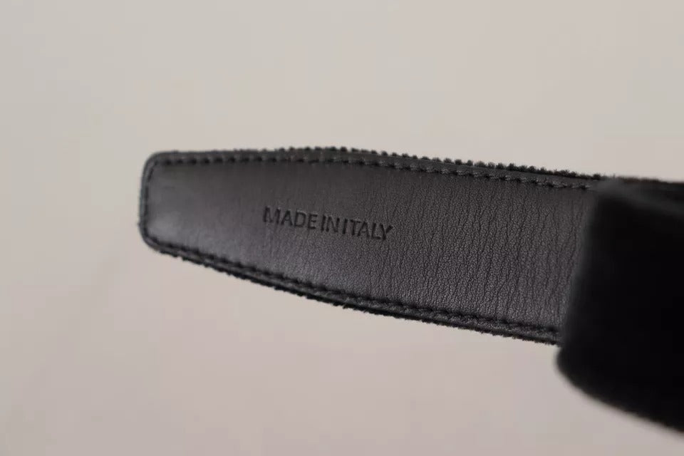 Dolce & Gabbana Black Velvet Silver Tone Metal Logo Buckle Belt | Regal Royce